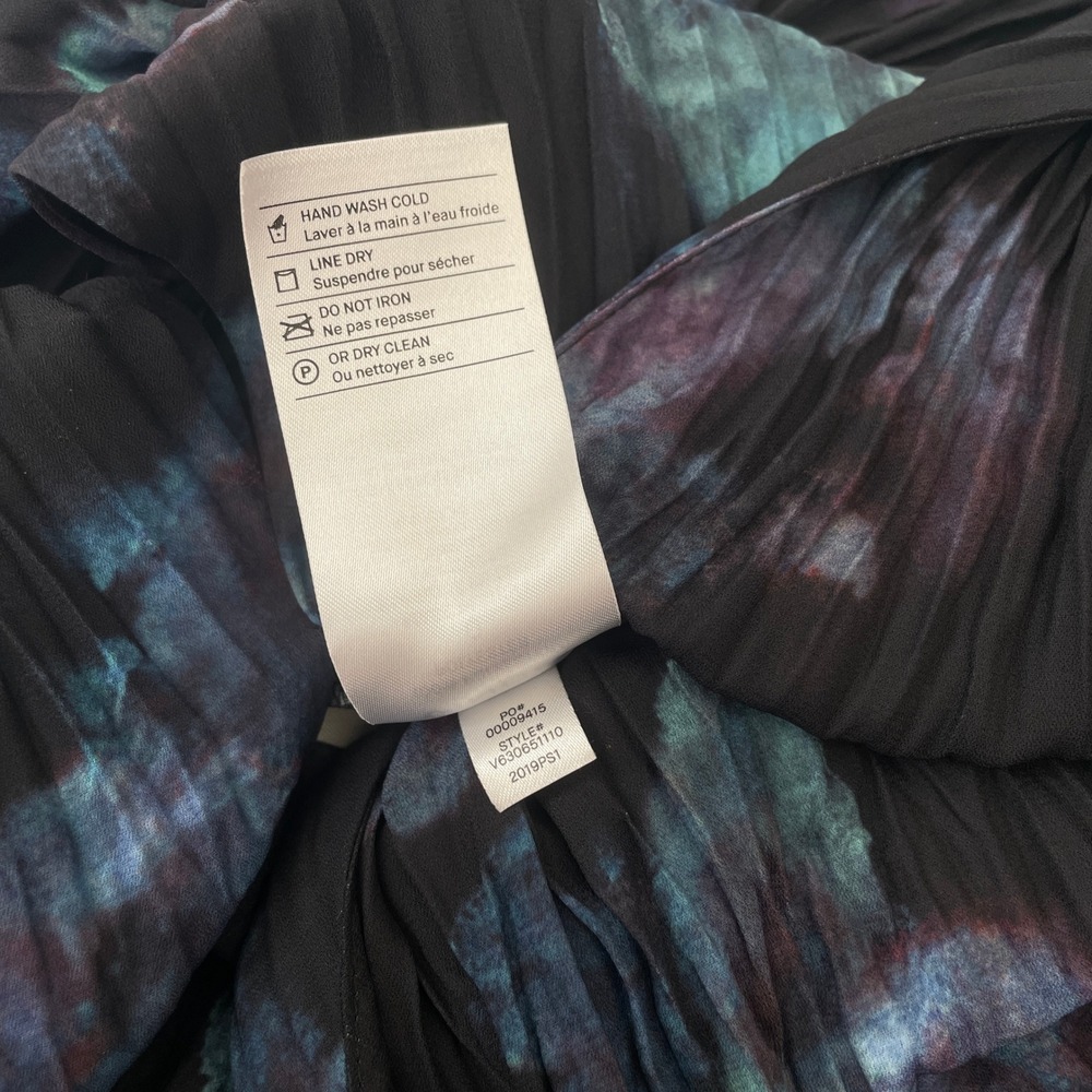 NWT Vince Painted Floral Twist Front Sleeveless Crinkle Dress Black Multi Size 0 - Picture 9 of 13